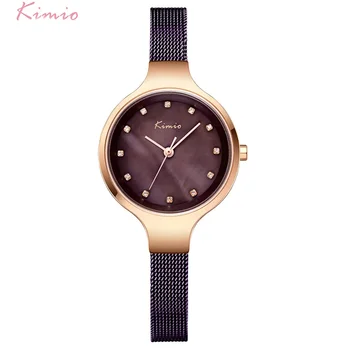 № 2 Реколта дамски часовници на марката KIMIO с тъкани мрежесто каишка от неръждаема стомана, дамски часовници за рокли с предавателна horloge