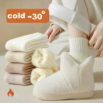 1 Чифт женски чорапи Вълнени Есен-Зима на Топло Снежните Markron Цвят на Дебели Плюшени Космати Меки Послеродовые чорапи Чорапи за спане на пода