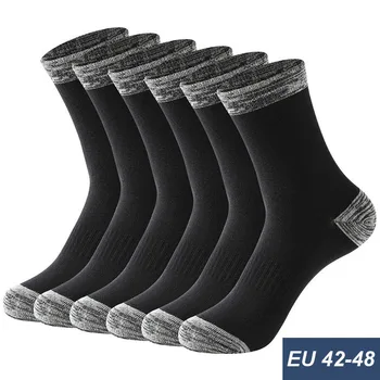 3 Чифта зимни мъжки чорапи, памучни Черни Бизнес чорапи за почивка, разходка, тичане, разходки, Термоноски за мъже, големи размери 42-48
