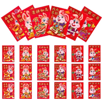 60 Бр. Чанта за пари Year of The Rabbit Lai See Child Мини чантата си в Китайски стил с нов традиционните джоб от червена конвертовой хартия