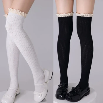Дамски дълги чорапогащи с дантелен завършек над коляното, чорапи до бедрото, 37JB