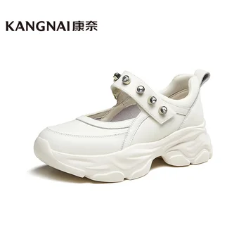 Дамски маратонки Kangnai на платформата, от спилка, на равна подметка, бяла лятна спортни обувки, дамски ежедневни обувки