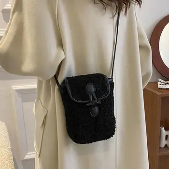За ученици, малки покупки, однотонная модерна дамска чанта през рамо, вълнена чанта за мобилен телефон, чанта-месинджър