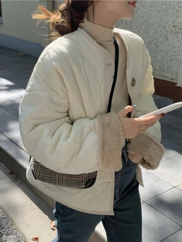 Зимна скъпа топла руното сако, дамско елегантно палто в стил мозайка, женски ежедневното палто в корейски стил, свободно винтажное меховое палто Kawaii 2023 г.