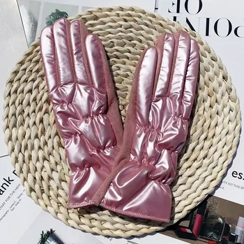 Зимните пухени велурени ръкавици, утолщающие ръкавици за целия пръст, нескользящие ръкавици с руното облицовка, гланц велосипедни ръкавици ветроупорен