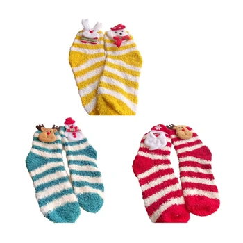 Зимните пухкави чорапи за жените, ежедневните домашни чорапи за сън, Коледни чорапи-чехли