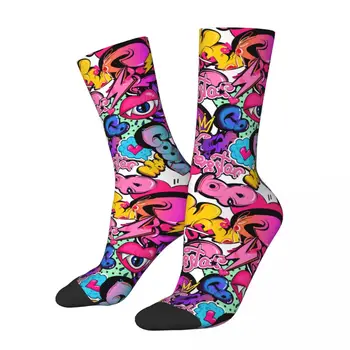 Луд чорап за мъже с текст графити, елементи от комикси, надписи в стил хип-хоп, с модел в стил графити, всекидневни подарък за екипажа чорап