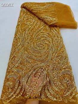 Луксозна френска бродерия, тежка лейси кърпа за младоженеца, африканска нигерийская плат с пайети За сватбена рокля
