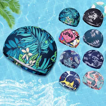 Лятна мода шапка за плуване с флорални принтом, спортна шапка за плуване в басейна за мъже и жени, спортен аксесоар