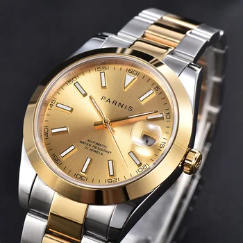 Модни Parnis 39,5 мм Златни Мъжки Автоматично Механичен Часовник С Календар От Неръждаема Стомана Мъжки Спортни Часовници reloj hombre 2023 Подарък