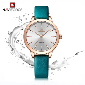 Модни дамски часовници на марката NAVIFORCE с обикновен кварцов циферблат и водоустойчив, кожена каишка Дамски ежедневни часовници Relogio Feminino