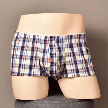 Мъжки панталони SEOBEAN със стрелки, U-образни тъкани памучни домашни панталони в клетка с ниска тапицерия, U-образни памучни боксови панталони-боксерки от тканого платна SEOBEAN