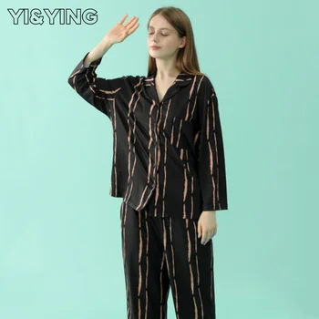 Пижама от изкуствена коприна 2023, дамски ежедневни връхни дрехи от две части с дълъг ръкав, марка дрехи за дома YA2C042-H