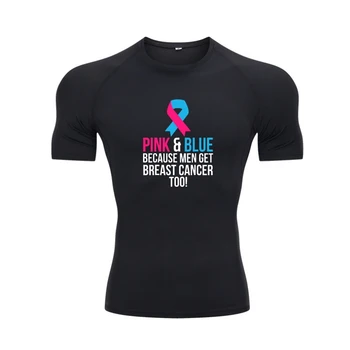 Розово-синя мъжка тениска за повишаване на информираността за рака на гърдата, тениска с принтом, популярни памучни мъжки блузи, удобни тениски
