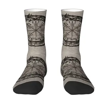 Уроборос с чорапи Vegvisir, мъжки дамски топли модни чорапи Norse Dragon Viking Compass Crew Socks